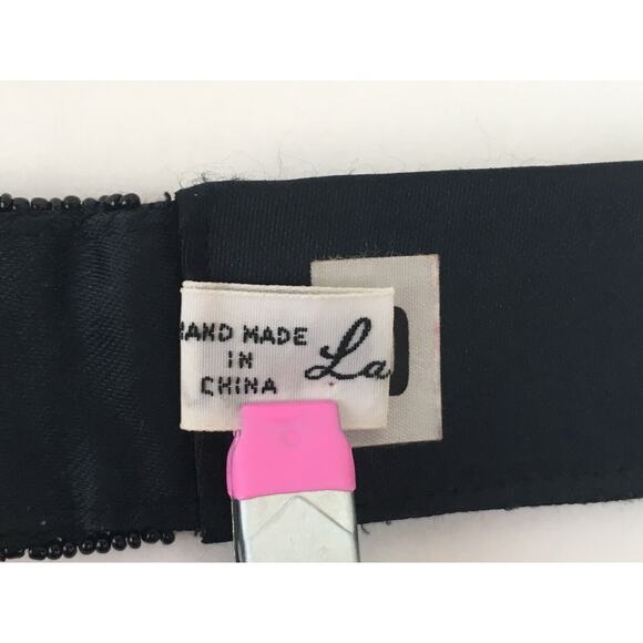 Black Bugle beaded and sequin vintage retro sash belt La Regale Small - Picture 10 of 16